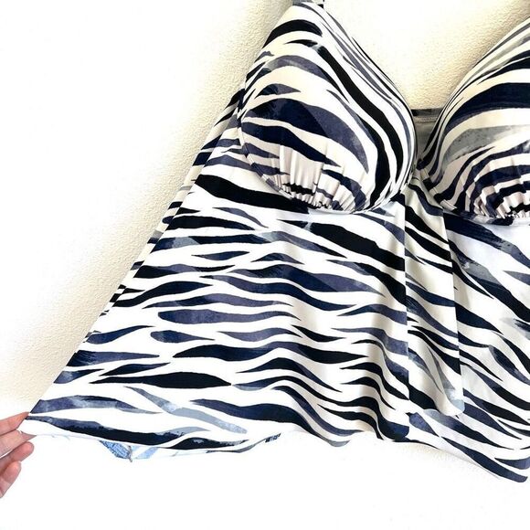 Swimsuits For All zebra Print Tankini Top Black White Gray Size 24 - Picture 9 of 15